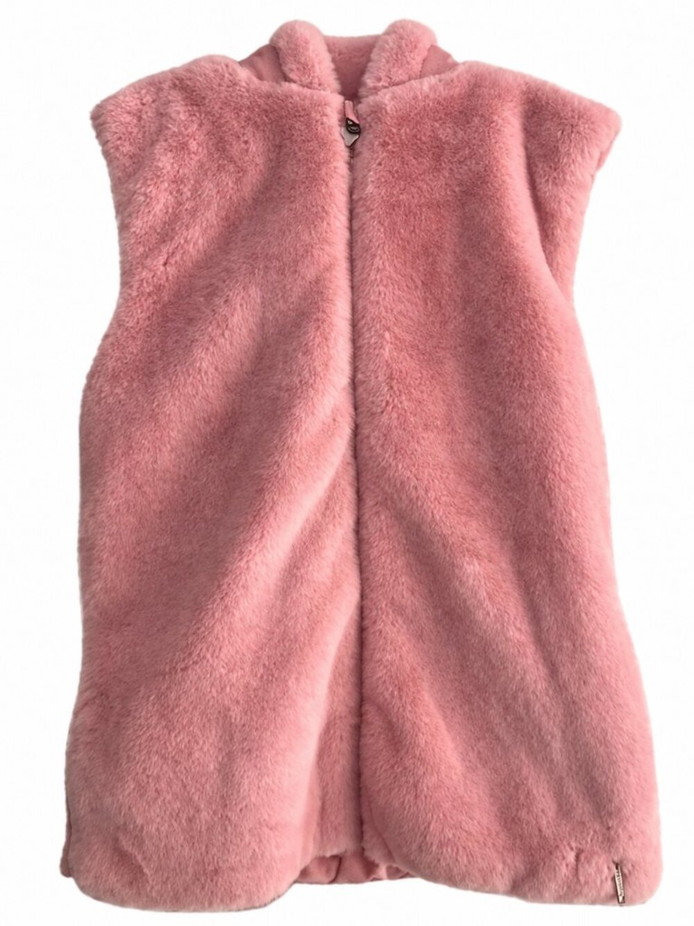 Guess Girls Pink Faux Fur Hooded Sequin Logo Vest 14